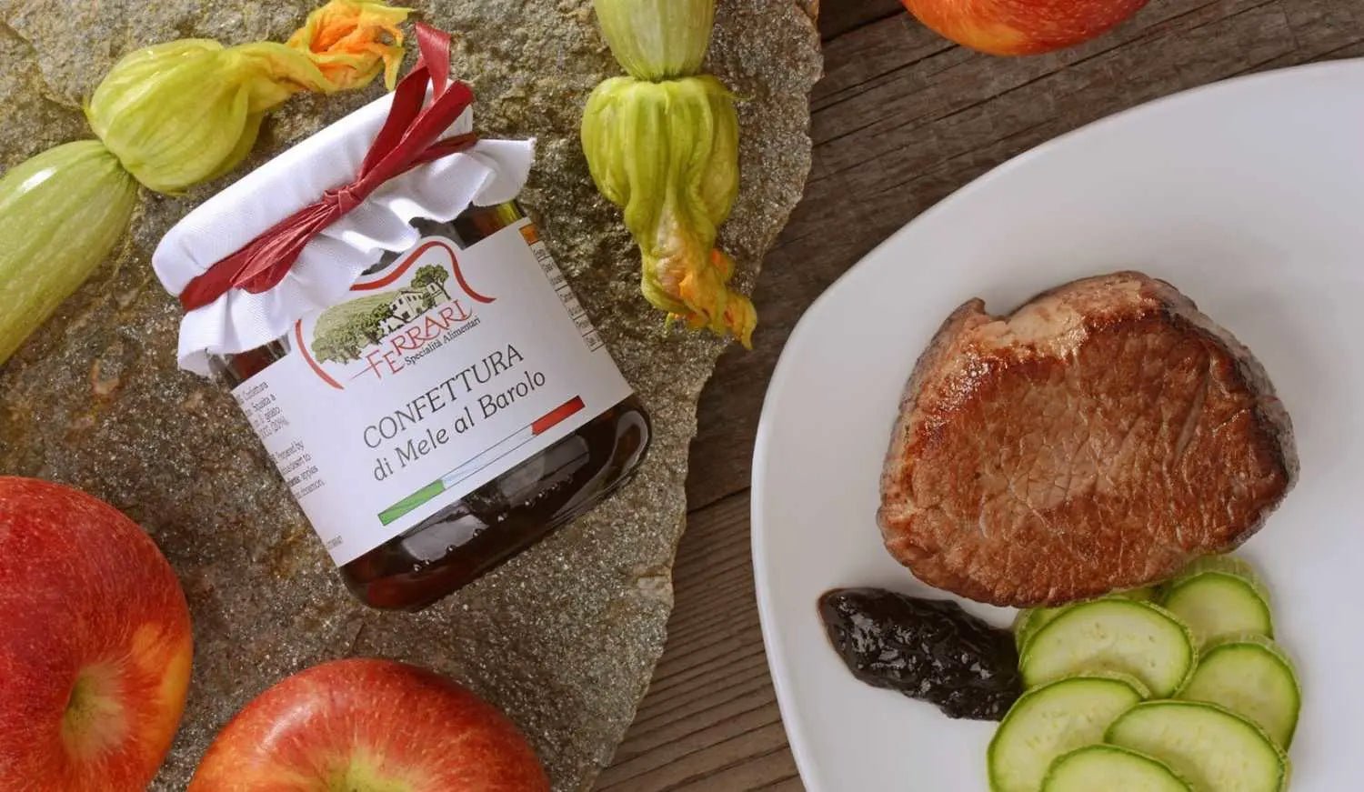 FILETTO DI VITELLO con CONFETTURA DI MELE AL BAROLO e ZUCCHINE - Casa Ferrari