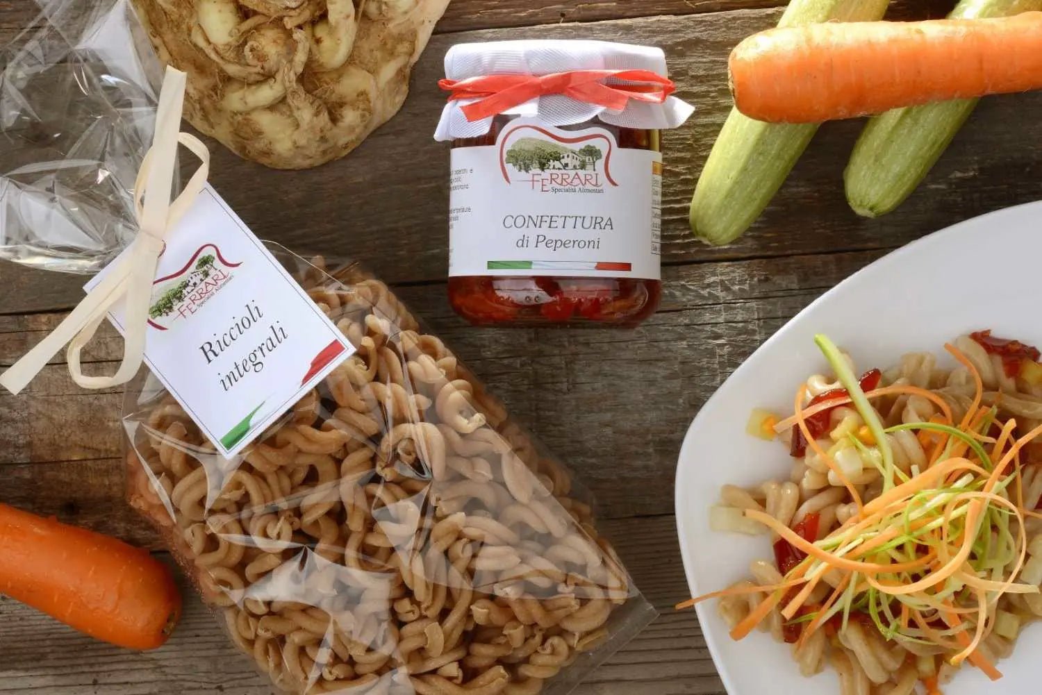 RICCIOLI INTEGRALI con VERDURINE e COMPOSTA DI PEPERONI - Casa Ferrari